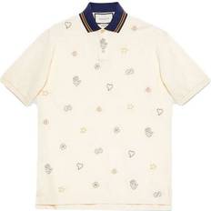 Gucci Men Polo Shirts Gucci Logo Embroidered Cotton Short-Sleeved Polo Shirt - Ivory