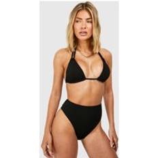 Boohoo Swimwear boohoo Womens Textured Triangle Bikini Top and High Waisted Bikini Bottoms Set - Black
