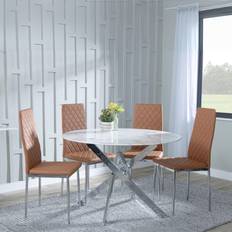 Orange Dining Sets Ravenna White Glass And Chrome Metal Chopstick Legs 4 Seater Round Dining Set