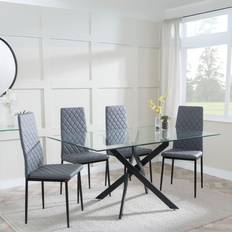 Orange Dining Sets Ravenna Clear Glass and Black Metal Chopstick Legs Dining Set