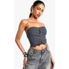 Grey Corsets boohoo Bengaline Lace Up Front Corset - Grey