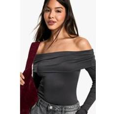 Grey - Women Bodysuits boohoo Womens Peached Off Shoulder Bodysuit - Grey