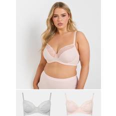 Pink Bras Yours Curve 2 Pack Underwired Lace Bras - Pink/Grey Cotton