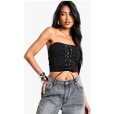 Corsets boohoo Bengaline Lace Up Front Corset - Black