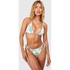 Green - Women Bikini Sets boohoo Womens Floral Print Padded Triangle Bikini Top & Tie Side Bikini Bottoms Set - Green