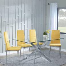 Yellow Dining Sets Ravenna Clear Glass and Chrome Metal Chopstick Legs Dining Set