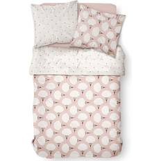Textiles Today Parure Coton Zippée Imprimé 240x220 cm Blanc Linge de Lit Rose