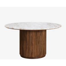 Tables à manger Sklum De Salle Ronde En Pierre Naturelle Et Bois De Manguier Giselda Marbre Ø140 cm Table à manger
