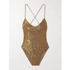 Gold Shapewear & Under Garments Norma Kamali Fara Rückenfreier Body Aus Mesh Mit Pailletten - Gold