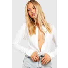 Boohoo Shirts boohoo Womens Tall Woven Long Sleeve Collared Shirt - White