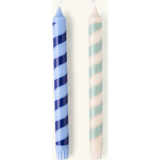 Søstrene Grene Striped Candles 25 cm Stearin Paraffin Wax Ø2.2 x 25 cm 2 pcs Dusty Green Candle
