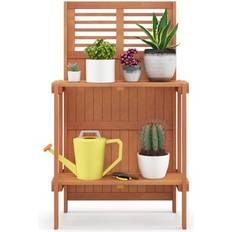 Potting Benches Costway Folding Garden Potting Bench with 2-tier Storage Shelves