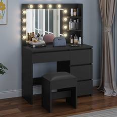 Black Dressing Tables Metro Lane Makeup Vanity With Mirror And Stool 140 x 94 cm W x 43 cm D Dressing Table