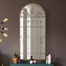 Stone Mirrors MirrorOutlet Somerley Extra Large Rustic Framed Arched Gothic Window Style Leaner 63 x 30 in Stone Colour Cream Wall Mirror
