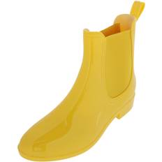 CTM Women's Solid Black Waterproof Ankle Rain Boots - Yellow