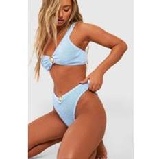 Blue - Women Bikinis boohoo Womens Shell Trim Crinkle High Waist Bikini Brief - Blue