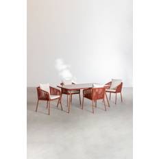 Dining Sets Sklum De Mesa Rectangular 160 x 90 cm Y 4 Sillas De Comedor En Aluminio Arhiza Classic Rojo Teja Dining Set 90x160cm