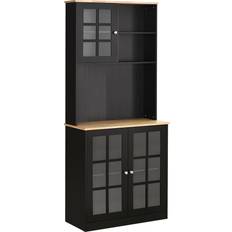 Vitrines en verre Homcom Buffet De Cuisine Multi-Rangements 3 Portes Avec Étagère 2 Niches Grand Plateau MDF Noir Chêne Vitrine en verre