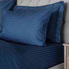 Bed Sheets Belledorm Hotel Suite 540 Thread Count Satin Stripe Flat Navy Bed Sheet
