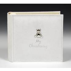 Photo Albums Shudehill Giftware White Suede My Christening Album with Silver Teddy Motif