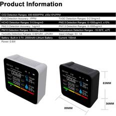 Luftkvalitetsmålere Tomtop Jms 9 i 1 BT Luftkvalitetsmonitor CO2-Måler Karbondioksiddetektor TVOC HCHO PM2.5 PM1.0