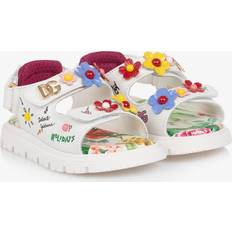 Dolce & Gabbana Girls White Leather Appliqué Flower Sandals White