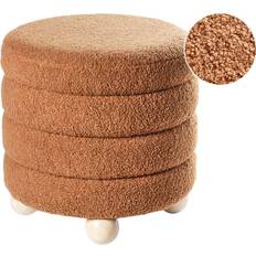 Gold Poufs Beliani Teddy Boucle Upholstery Pine Wood Legs Pouffe