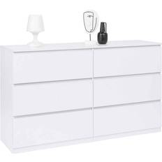 Commodes IDMarket 6 Tiroirs Tomi XXL 140 cm Bois Blanc Commode