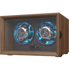 Teknikproffset Watch Winder För 2 Klockor Med LED-Belysning Och USB-Strömförsörjning