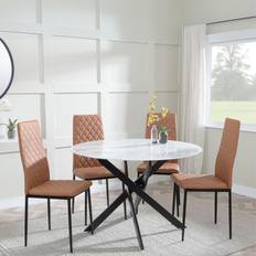 Orange Dining Sets Ravenna White Glass And Black Metal Chopstick Legs 4 Seater Round Dining Set