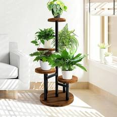 17 Stories 5 Tier Plant Stand Tall Metal Wood Shelf Holder for Indoor 32 in H x 13 L x 13 D