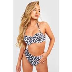 Black Bikini Sets boohoo Womens Leopard Print Underwired Bikini Top & High Waist Bikini Bottoms Set - Black - 8