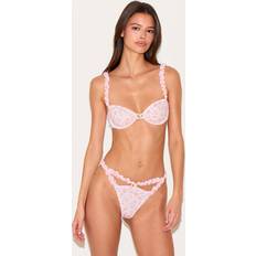 Pink Lingerie Sets PrettyLittleThing Ribbed Floral Frill Underwired Lingerie Set - Pink