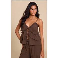 Brown Tank Tops PrettyLittleThing Textured Strappy Cami Top - Brown