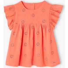 Girls Blouses & Tunics Vertbaudet Embroidered Cotton Gauze Blouse - Coral