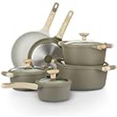 Utensili da cucina KASANOVA Batteria Antiaderente Pezzi Verde E Crema Set di pentole 10 Parti