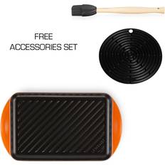 Le Creuset Cast Iron Rectangular Skinny Grill Volcanic 32 with FREE Accessories Set