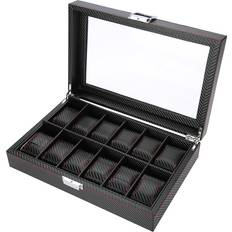 Watch Boxes Konnwei 12 Grids Watch Display Storage Box Watch Organizer Case PU Leather