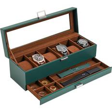 Watch Boxes Procase Watch Box for Men 6 Slot Watch Display Case with Drawer