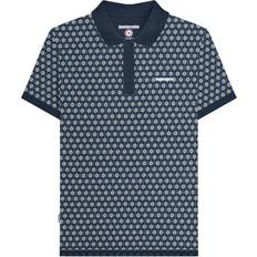 Men - Silver Polo Shirts Lambretta Mens Roundel Geometric Big & Tall Polo Shirt - Navy/Silver