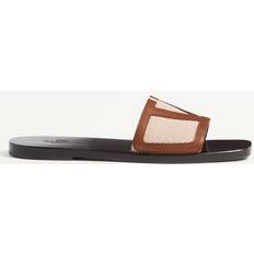 Valentino Garavani Viva Superstar Slide Sandal In Canvas Fabric And Nappa Leather - Natural/Tobacco