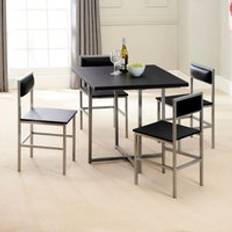 Greenhurst Compact 4 Seater Black & Silver With 4 Chairs Dining Set