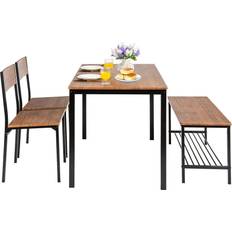 Costway 4-Delige Keukentafel en Stoelenset met 2 Stoelen en 1 Bank Metalen Frame