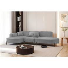 Fun-Möbel Ecksofa Designersofa VALENCIA in Stoff Noel Grau Ottomane Links Sofa