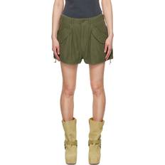 Green Loose Marianne Cargo Shorts - Olive Sateen