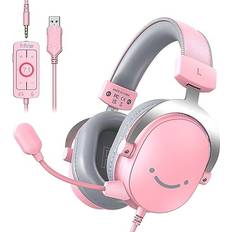 Pink gaming headset Fifine Pink 3.5mm USB Gaming Headset