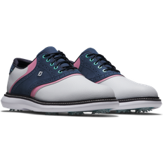 Men - Pink Golf Shoes FootJoy Traditions Spiked Shoes - White/Navy/Pink