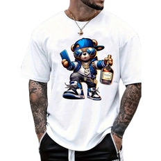 Shein Mens Summer Cartoon Bear Printed Round Neck Short Sleeve Casual TShirt