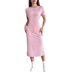 Shein PinkWhite Knitted Striped Dress