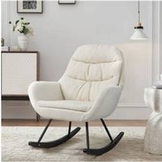 Beige Rocking Chairs Living and Home Teddy Fleece Upholstered Beige One Size Rocking Chair